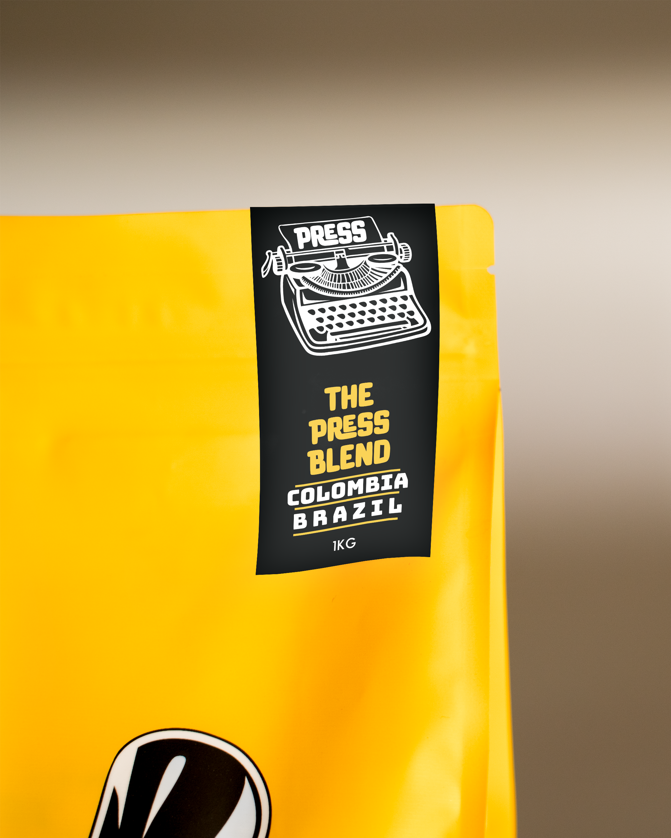 A 1kg bag of The Press Blend coffee from Brazil and Colombia, roasted in small batches at the Press Coffee Roastery in Herne Hill, South London.