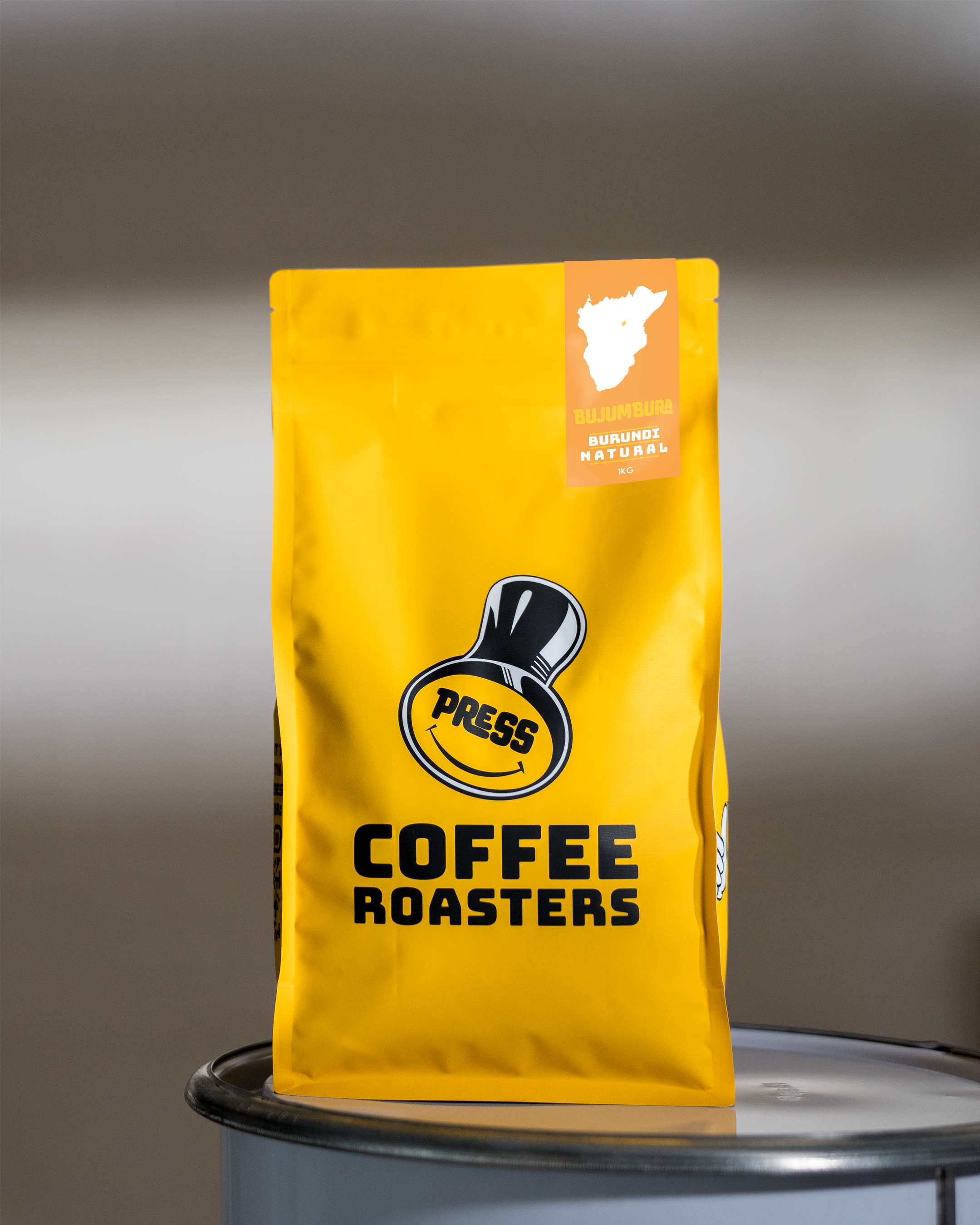 A 1kg bag of Bujumbura, Natural coffee from Burundi, roasted in small batches at the Press Coffee Roastery in Herne Hill, South London.