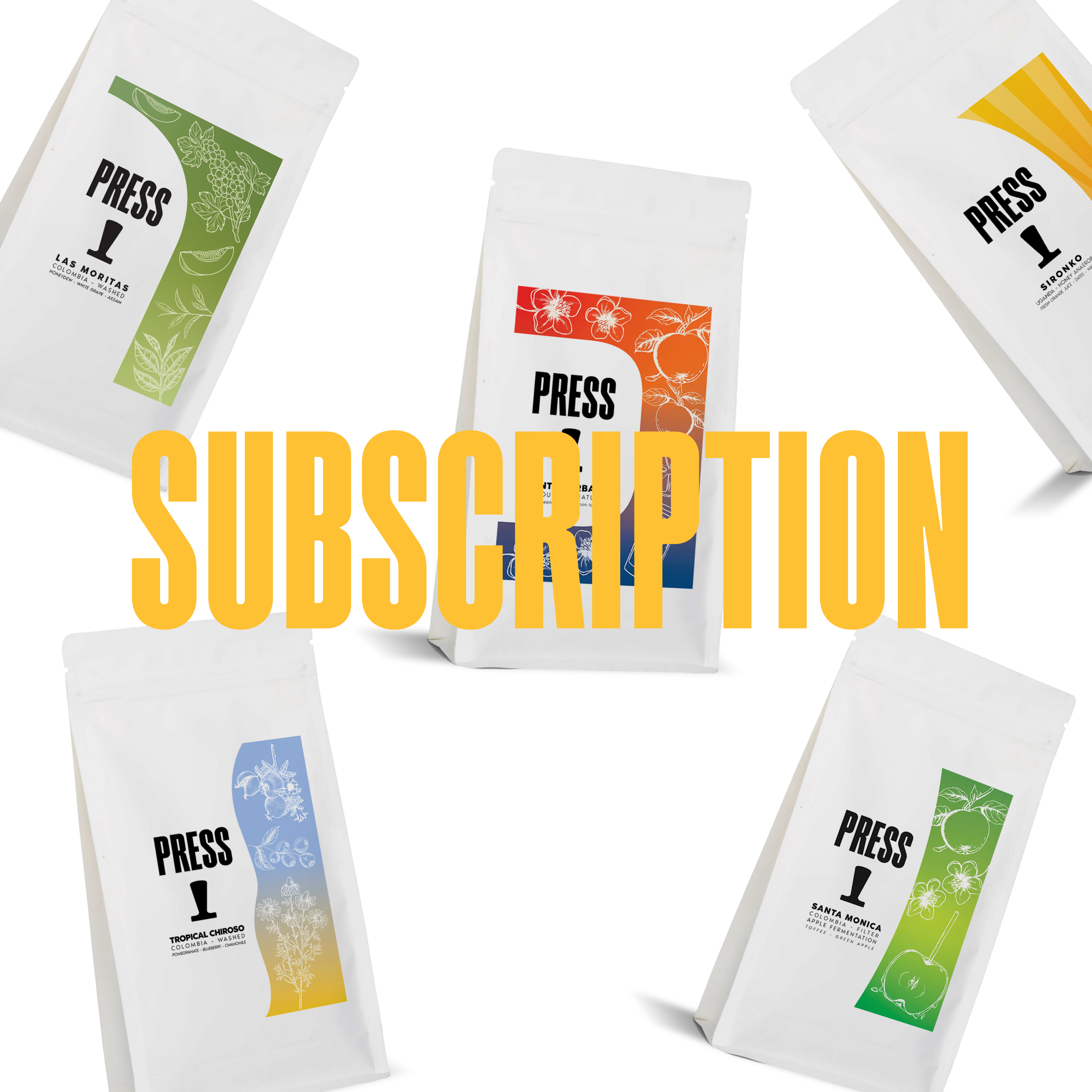Monthly subscription of Filter coffees sourced from all around the world, roasted at Press Coffee London in Herne Hill south London. 